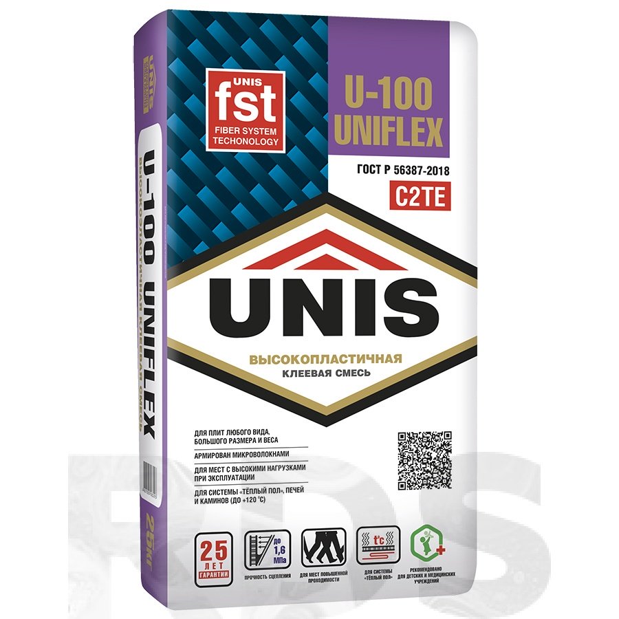 Клей для плитки эластичный UNIFLEX U-100, 25 кг